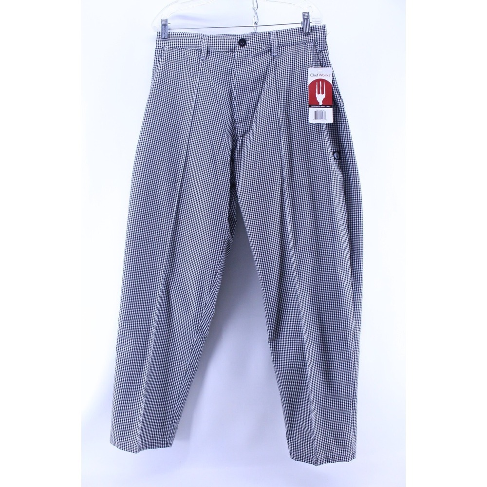 Chef‎ Works Basic Chef Pants 34" Black and White Check Pattern Retail $30.99
